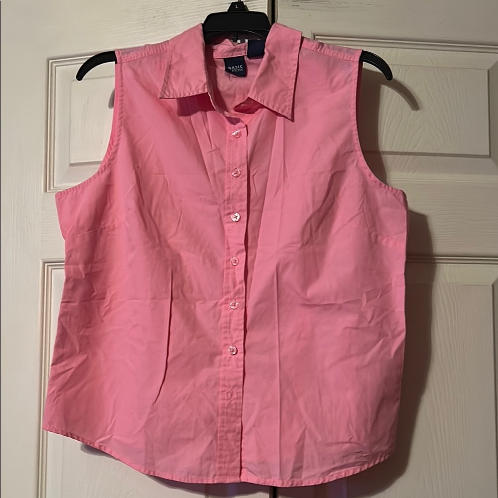 Basic Editions Large Pink Sleeveless Button Down Shirt - Picture 1 of 4